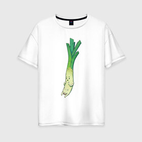 Женская футболка хлопок Oversize с принтом Милый лук , 100% хлопок | свободный крой, круглый ворот, спущенный рукав, длина до линии бедер
 | арт | длинный лук | лук | мило | милый | овощ | рисунок | свежий овощ | свежий продукт