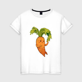 Женская футболка хлопок с принтом Милая морковка , 100% хлопок | прямой крой, круглый вырез горловины, длина до линии бедер, слегка спущенное плечо | 