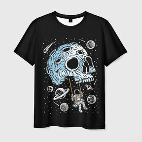 Мужская футболка 3D с принтом Skull Space , 100% полиэфир | прямой крой, круглый вырез горловины, длина до линии бедер | art | asteroid | astronaut | meteorite | planets | satellite | skull | space | stars | арт | астероид | звезды | космонавт | космос | метеорит | планеты | спутник | череп