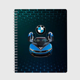 Тетрадь с принтом BMW i8 Turbo тюнинговая , 100% бумага | 48 листов, плотность листов — 60 г/м2, плотность картонной обложки — 250 г/м2. Листы скреплены сбоку удобной пружинной спиралью. Уголки страниц и обложки скругленные. Цвет линий — светло-серый
 | Тематика изображения на принте: bmw | bmw performance | bmw тюнинговая | i8 | i8 turbo | m | motorsport | performance | бмв | моторспорт | тюнинг