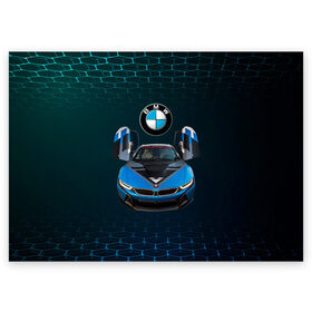 Поздравительная открытка с принтом BMW i8 Turbo тюнинговая. , 100% бумага | плотность бумаги 280 г/м2, матовая, на обратной стороне линовка и место для марки
 | bmw | bmw performance | bmw тюнинговая | i8 | i8 turbo | m | motorsport | performance | бмв | моторспорт | тюнинг