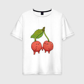 Женская футболка хлопок Oversize с принтом Сестрички-вишни , 100% хлопок | свободный крой, круглый ворот, спущенный рукав, длина до линии бедер
 | арт | вишенка | вишенки | вишня | мило | милота | рисунок | свежий продукт | свежий ягода | ягода
