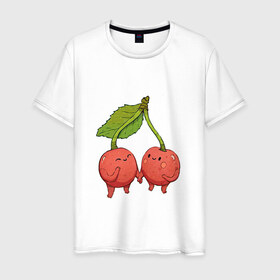 Мужская футболка хлопок с принтом Сестрички-вишни , 100% хлопок | прямой крой, круглый вырез горловины, длина до линии бедер, слегка спущенное плечо. | арт | вишенка | вишенки | вишня | мило | милота | рисунок | свежий продукт | свежий ягода | ягода