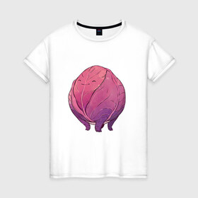 Женская футболка хлопок с принтом Фиолетовая капуста , 100% хлопок | прямой крой, круглый вырез горловины, длина до линии бедер, слегка спущенное плечо | арт | капуста | краснокочанная капуста | мило | милота | овощ | рисунок | свежий овощ | свежий продукт | фиолетовая капуста