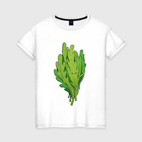 Женская футболка хлопок с принтом Рукола , 100% хлопок | прямой крой, круглый вырез горловины, длина до линии бедер, слегка спущенное плечо | арт | зеленый | мило | милота | рисунок | рукола | свежие специи | свежий продукт | специи