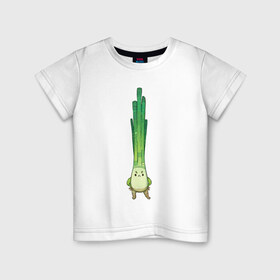 Детская футболка хлопок с принтом Недовольный лук , 100% хлопок | круглый вырез горловины, полуприлегающий силуэт, длина до линии бедер | арт | длинный лук | лук | луковица | мило | милота | овощ | овощи | рисунок | свежие овощи | свежий овощ | свежий продукт