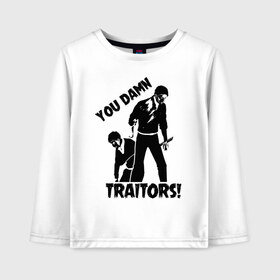 Детский лонгслив хлопок с принтом YOU DAMN TRAITORS! , 100% хлопок | круглый вырез горловины, полуприлегающий силуэт, длина до линии бедер | anime | attack on titan | аниме | армин арлерт | атак он титан | атака на титанов | атака титанов | великаны | гарнизон | колоссальный | леви | легион разведки | лого | манга | микаса аккерман | разведкорпус