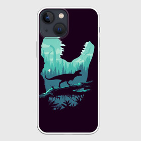 Чехол для iPhone 13 mini с принтом T Rex ,  |  | вертикальная | ветка | дерево | динозавр | животные | иллюстрация | картинка | клыки | креатив | лес | листья | образ | природа | темная | тираннозавр | тирекс | фильмы | хищник | челюсть | юрский период