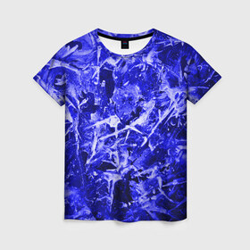 Женская футболка 3D с принтом Dark Blue Gan , 100% полиэфир ( синтетическое хлопкоподобное полотно) | прямой крой, круглый вырез горловины, длина до линии бедер | abstraction | blue | frost | frozen | ice | shine | surface | texture | абстракция | блеск | замерзший | лед | мороз | поверхность | синий | текстура