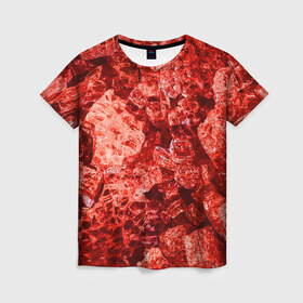 Женская футболка 3D с принтом RED-$tyle , 100% полиэфир ( синтетическое хлопкоподобное полотно) | прямой крой, круглый вырез горловины, длина до линии бедер | abstraction | crystals | red | shapes | shards | shine | texture | абстракция | блеск | красный | кристалы | осколки | текстура | формы
