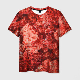 Мужская футболка 3D с принтом RED-$tyle , 100% полиэфир | прямой крой, круглый вырез горловины, длина до линии бедер | abstraction | crystals | red | shapes | shards | shine | texture | абстракция | блеск | красный | кристалы | осколки | текстура | формы