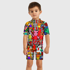 Детский купальный костюм 3D с принтом ROBLOX PIGGY , Полиэстер 85%, Спандекс 15% | застежка на молнии на спине | piggy | roblox | roblox games | roblox piggy | игра роблокс | пигги. | роблокс | роблокс пигги | робукс