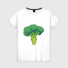 Женская футболка хлопок с принтом Симпатичный брокколи , 100% хлопок | прямой крой, круглый вырез горловины, длина до линии бедер, слегка спущенное плечо | арт | брокколи | мило | милота | овощ | овощи | рисунок | свежие овощи | свежий овощ | свежий продукт