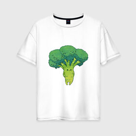 Женская футболка хлопок Oversize с принтом Симпатичный брокколи , 100% хлопок | свободный крой, круглый ворот, спущенный рукав, длина до линии бедер
 | арт | брокколи | мило | милота | овощ | овощи | рисунок | свежие овощи | свежий овощ | свежий продукт