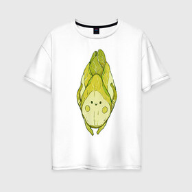 Женская футболка хлопок Oversize с принтом Цикорий , 100% хлопок | свободный крой, круглый ворот, спущенный рукав, длина до линии бедер
 | арт | мило | милота | овощ | овощи | рисунок | свежие овощи | свежий овощ | свежий продукт | цикорий