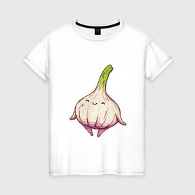 Женская футболка хлопок с принтом Милый чеснок , 100% хлопок | прямой крой, круглый вырез горловины, длина до линии бедер, слегка спущенное плечо | арт | мило | милота | овощ | овощи | рисунок | свежие овощи | свежий овощ | свежий продукт | чеснок
