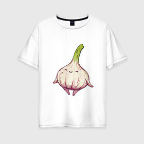 Женская футболка хлопок Oversize с принтом Милый чеснок , 100% хлопок | свободный крой, круглый ворот, спущенный рукав, длина до линии бедер
 | арт | мило | милота | овощ | овощи | рисунок | свежие овощи | свежий овощ | свежий продукт | чеснок