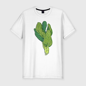 Мужская футболка хлопок Slim с принтом Шпинат , 92% хлопок, 8% лайкра | приталенный силуэт, круглый вырез ворота, длина до линии бедра, короткий рукав | арт | мило | милота | овощ | овощи | рисунок | свежие овощи | свежий овощ | свежий продукт | шпинат