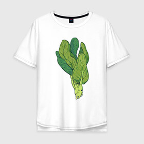 Мужская футболка хлопок Oversize с принтом Шпинат , 100% хлопок | свободный крой, круглый ворот, “спинка” длиннее передней части | арт | мило | милота | овощ | овощи | рисунок | свежие овощи | свежий овощ | свежий продукт | шпинат