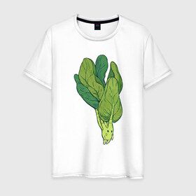 Мужская футболка хлопок с принтом Шпинат , 100% хлопок | прямой крой, круглый вырез горловины, длина до линии бедер, слегка спущенное плечо. | арт | мило | милота | овощ | овощи | рисунок | свежие овощи | свежий овощ | свежий продукт | шпинат