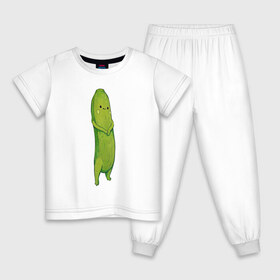 Детская пижама хлопок с принтом Огурец , 100% хлопок |  брюки и футболка прямого кроя, без карманов, на брюках мягкая резинка на поясе и по низу штанин
 | арт | мило | милота | овощ | овощи | огурец | рисунок | свежие овощи | свежий овощ | свежий продукт