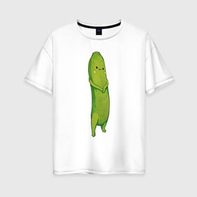 Женская футболка хлопок Oversize с принтом Огурец , 100% хлопок | свободный крой, круглый ворот, спущенный рукав, длина до линии бедер
 | арт | мило | милота | овощ | овощи | огурец | рисунок | свежие овощи | свежий овощ | свежий продукт