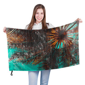 Флаг 3D с принтом Palm glitch art , 100% полиэстер | плотность ткани — 95 г/м2, размер — 67 х 109 см. Принт наносится с одной стороны | art | astraction | glitch | palm | sky | абстракция | арт | ветки | глитч | листья | небо | пальмы
