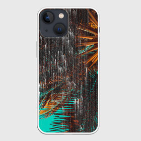 Чехол для iPhone 13 mini с принтом Palm glitch art ,  |  | art | astraction | glitch | palm | sky | абстракция | арт | ветки | глитч | листья | небо | пальмы