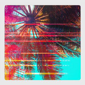Магнитный плакат 3Х3 с принтом Palm glitch art , Полимерный материал с магнитным слоем | 9 деталей размером 9*9 см | art | astraction | glitch | palm | sky | абстракция | арт | ветки | глитч | листья | небо | пальмы