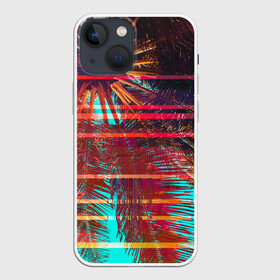 Чехол для iPhone 13 mini с принтом Palm glitch art ,  |  | art | astraction | glitch | palm | sky | абстракция | арт | ветки | глитч | листья | небо | пальмы