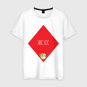 Мужская футболка хлопок с принтом Японская фугу , 100% хлопок | прямой крой, круглый вырез горловины, длина до линии бедер, слегка спущенное плечо. | надпись | ромб | рыба | токио | фугу | японское