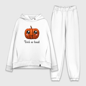 Женский костюм хлопок Oversize с принтом Halloween pumpkin ,  |  | Тематика изображения на принте: halloween | pumpkin | trick or treat | кошелек или жизнь | подарок на хэллуин | тыква