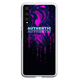 Чехол для Honor 20 с принтом AUTHENTIC , Силикон | Область печати: задняя сторона чехла, без боковых панелей | abstraction | authentic | абстракция | аутентичный | брызги | надпись на английском | прикольная надпись | разводы | текстура | узор | фиолетовый