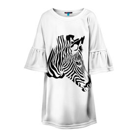 Детское платье 3D с принтом Zebra , 100% полиэстер | прямой силуэт, чуть расширенный к низу. Круглая горловина, на рукавах — воланы | africa | black | savanna | stripe | white | zebra | африка | белый | зебра | полоска | саванна | черный