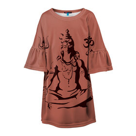 Детское платье 3D с принтом Бог Шива , 100% полиэстер | прямой силуэт, чуть расширенный к низу. Круглая горловина, на рукавах — воланы | Тематика изображения на принте: бог шива. | духовность | иероглифы | индийские боги | индуистское божество