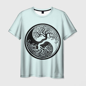 Мужская футболка 3D с принтом Инь и ян , 100% полиэфир | прямой крой, круглый вырез горловины, длина до линии бедер | буддизм. | восток | восточная культура | древо | инь и ян | китай | ктайский символ | чёрное и белое