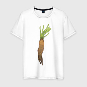 Мужская футболка хлопок с принтом Сладкий корень , 100% хлопок | прямой крой, круглый вырез горловины, длина до линии бедер, слегка спущенное плечо. | арт | куфелька | мило | милота | овощ | овощи | рисунок | свежие овощи | свежий овощ | свежий продукт | скорцонера испанская | сладкий корень | чёрный корень