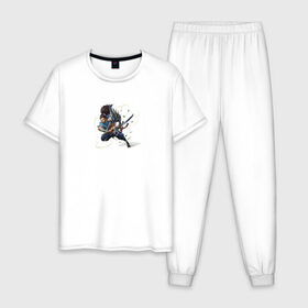 Мужская пижама хлопок с принтом Ясуо , 100% хлопок | брюки и футболка прямого кроя, без карманов, на брюках мягкая резинка на поясе и по низу штанин
 | 