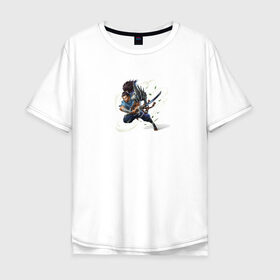 Мужская футболка хлопок Oversize с принтом Ясуо , 100% хлопок | свободный крой, круглый ворот, “спинка” длиннее передней части | 