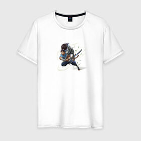 Мужская футболка хлопок с принтом Ясуо , 100% хлопок | прямой крой, круглый вырез горловины, длина до линии бедер, слегка спущенное плечо. | 