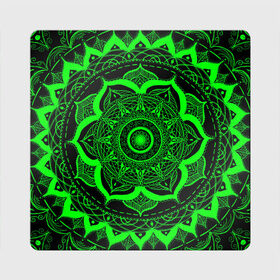 Магнит виниловый Квадрат с принтом Mandala , полимерный материал с магнитным слоем | размер 9*9 см, закругленные углы | abstraction | light green | mandala | pattern | shape | tangled | texture | абстракция | запутанный | салатовый | текстура | узор | формы