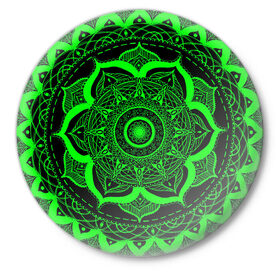 Значок с принтом Mandala ,  металл | круглая форма, металлическая застежка в виде булавки | abstraction | light green | mandala | pattern | shape | tangled | texture | абстракция | запутанный | салатовый | текстура | узор | формы
