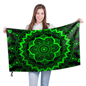 Флаг 3D с принтом Mandala , 100% полиэстер | плотность ткани — 95 г/м2, размер — 67 х 109 см. Принт наносится с одной стороны | abstraction | light green | mandala | pattern | shape | tangled | texture | абстракция | запутанный | салатовый | текстура | узор | формы