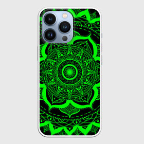 Чехол для iPhone 13 Pro с принтом Mandala ,  |  | Тематика изображения на принте: abstraction | light green | mandala | pattern | shape | tangled | texture | абстракция | запутанный | салатовый | текстура | узор | формы