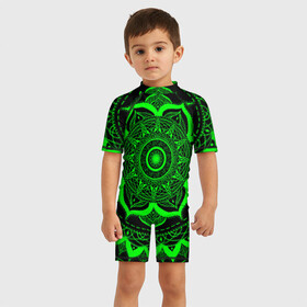 Детский купальный костюм 3D с принтом Mandala  , Полиэстер 85%, Спандекс 15% | застежка на молнии на спине | Тематика изображения на принте: abstraction | light green | mandala | pattern | shape | tangled | texture | абстракция | запутанный | салатовый | текстура | узор | формы