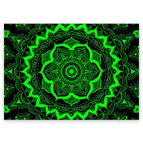 Поздравительная открытка с принтом Mandala , 100% бумага | плотность бумаги 280 г/м2, матовая, на обратной стороне линовка и место для марки
 | abstraction | light green | mandala | pattern | shape | tangled | texture | абстракция | запутанный | салатовый | текстура | узор | формы