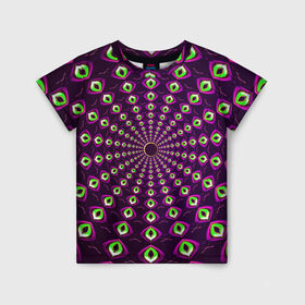 Детская футболка 3D с принтом Fractal-$$$ , 100% гипоаллергенный полиэфир | прямой крой, круглый вырез горловины, длина до линии бедер, чуть спущенное плечо, ткань немного тянется | Тематика изображения на принте: abstraction | fractal | light green | mandala | pattern | pink | shape | symmetry | texture | абстракция | розовый | салатовый | симметрия | текстура | узор | формы | фрактал