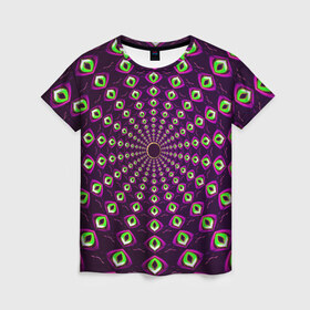 Женская футболка 3D с принтом Fractal-$$$ , 100% полиэфир ( синтетическое хлопкоподобное полотно) | прямой крой, круглый вырез горловины, длина до линии бедер | abstraction | fractal | light green | mandala | pattern | pink | shape | symmetry | texture | абстракция | розовый | салатовый | симметрия | текстура | узор | формы | фрактал