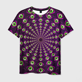 Мужская футболка 3D с принтом Fractal-$$$ , 100% полиэфир | прямой крой, круглый вырез горловины, длина до линии бедер | abstraction | fractal | light green | mandala | pattern | pink | shape | symmetry | texture | абстракция | розовый | салатовый | симметрия | текстура | узор | формы | фрактал