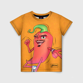 Детская футболка 3D с принтом Перец в оранжевом цвете , 100% гипоаллергенный полиэфир | прямой крой, круглый вырез горловины, длина до линии бедер, чуть спущенное плечо, ткань немного тянется | 